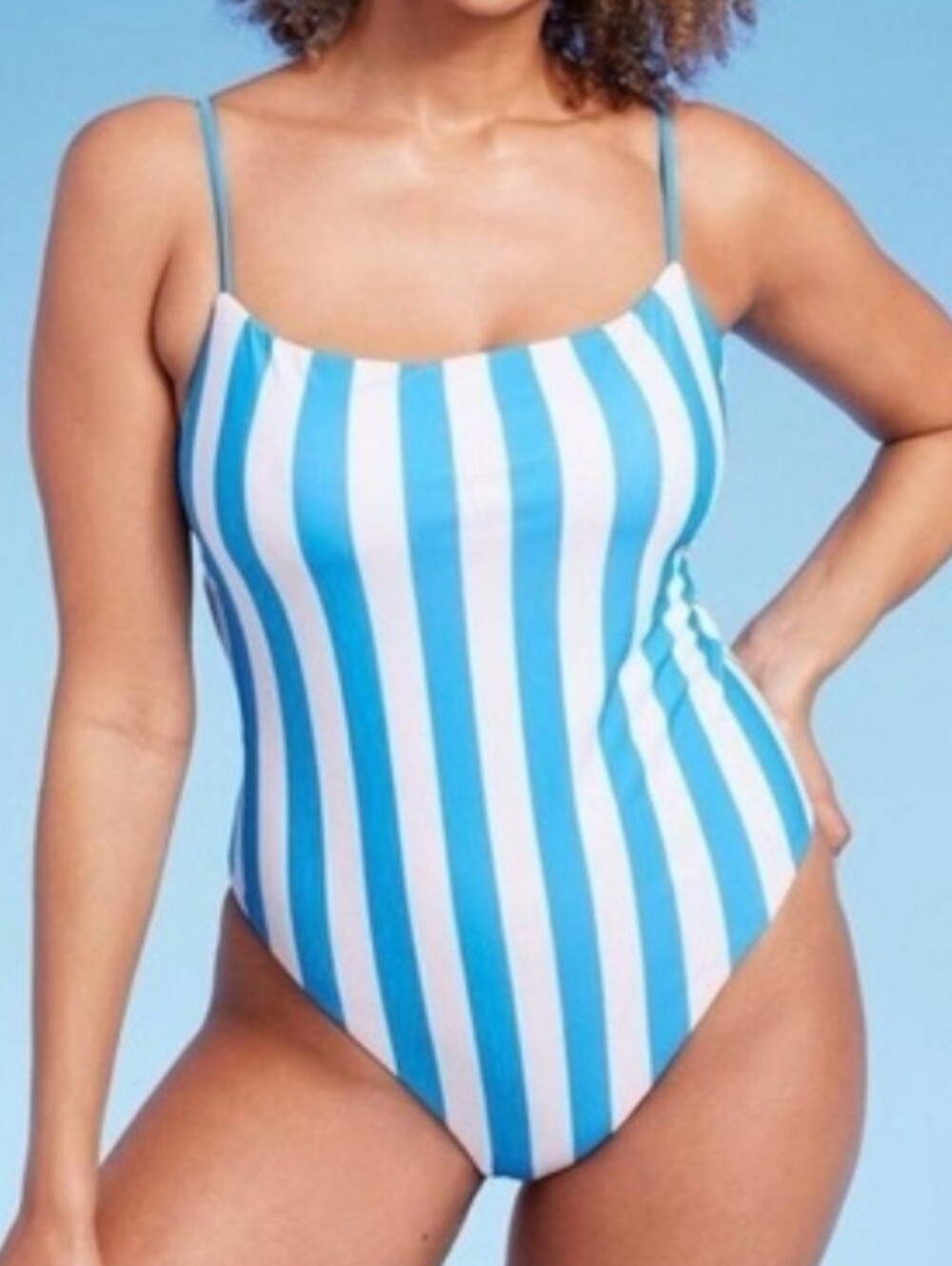 NWT Shade & Shore One Piece Swim Suit Striped 16 Bathing Suit Blue & White